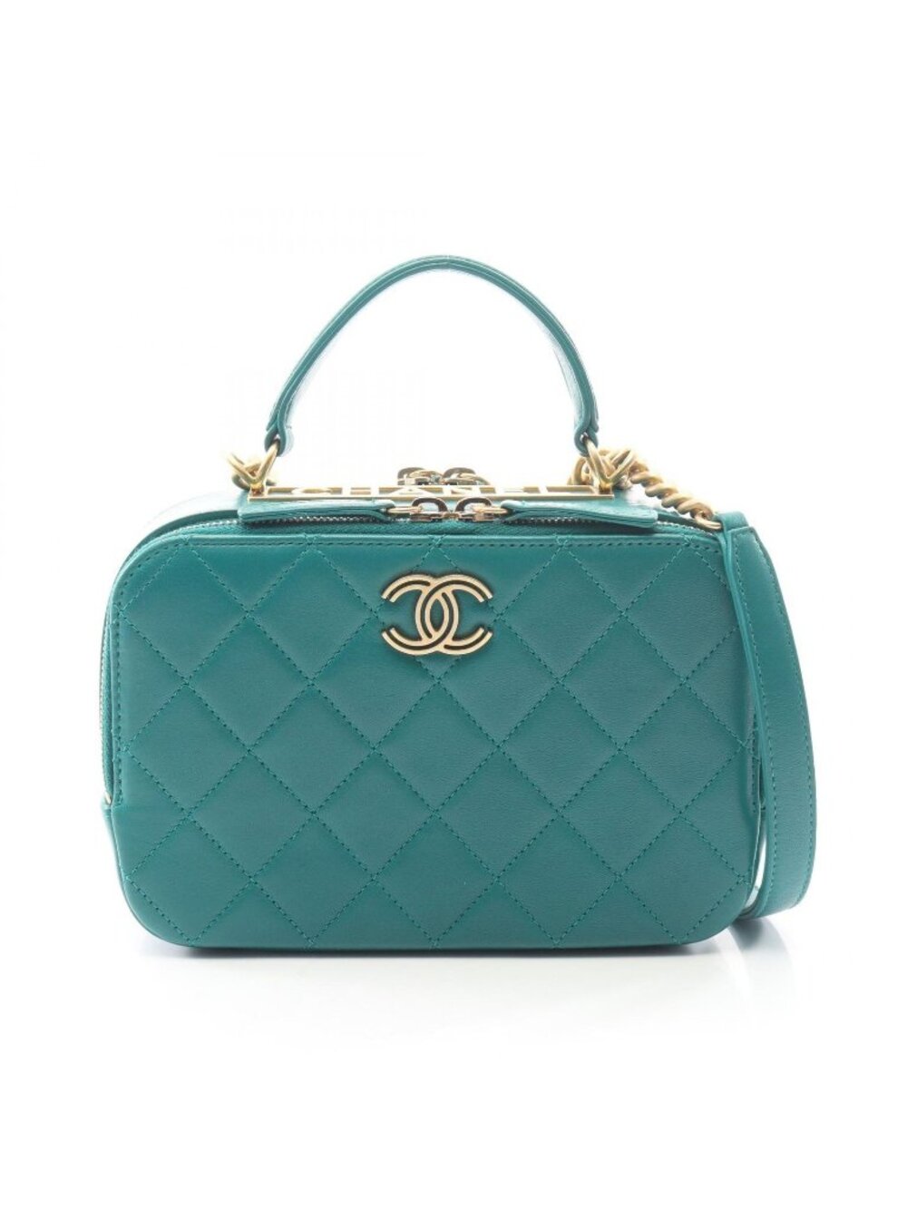 Chanel Shoulder Bag Quilted Top Handle 2-Way Green Leather Chain
